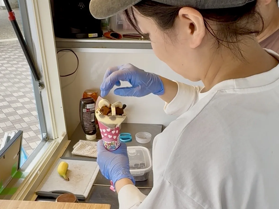 ボブズカーの現場研修での生チョコバナナ完成前