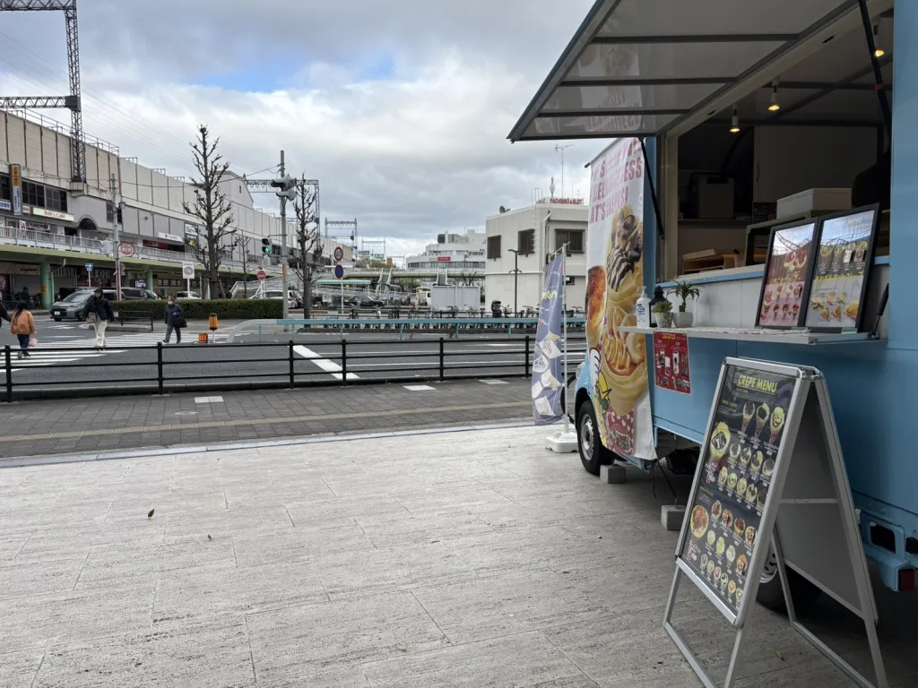 八尾市の近鉄八尾駅とクレープのキッチンカー